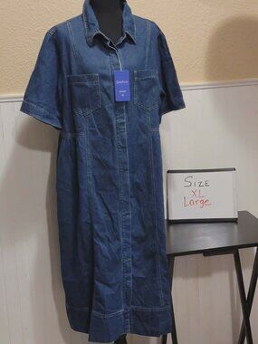Chouyatou Denim  hidden Buttons Down Shirt Dress Size XL